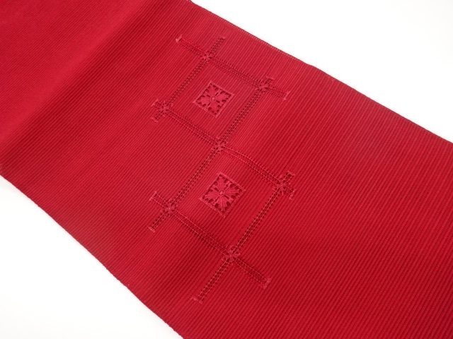 JAPANESE NAGOYA OBI FOR SUMMER / EMBROIDERY / CUTWORK / GEOMETRIC